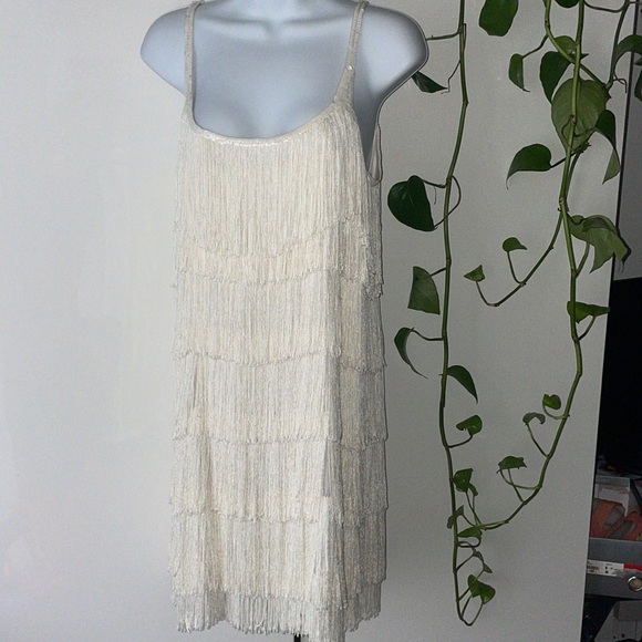 Calypso St. Barth Silk White fringe flapper mini dress bachelorette bridal - Picture 2 of 8
